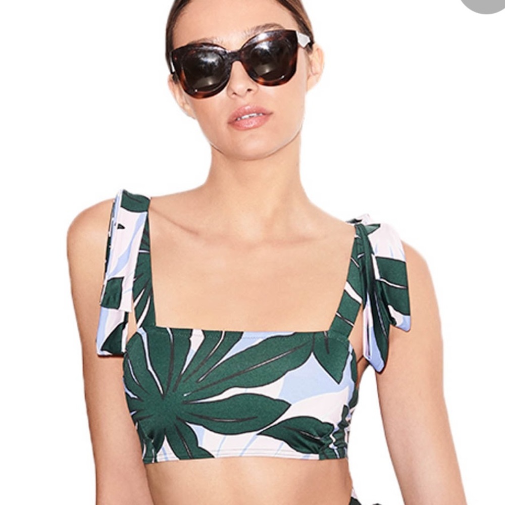 Alexandra Miro Audrey Bikini Top Palm Print Swimsuit Modest Bandeau Bow Cruise - Picture 3 of 9